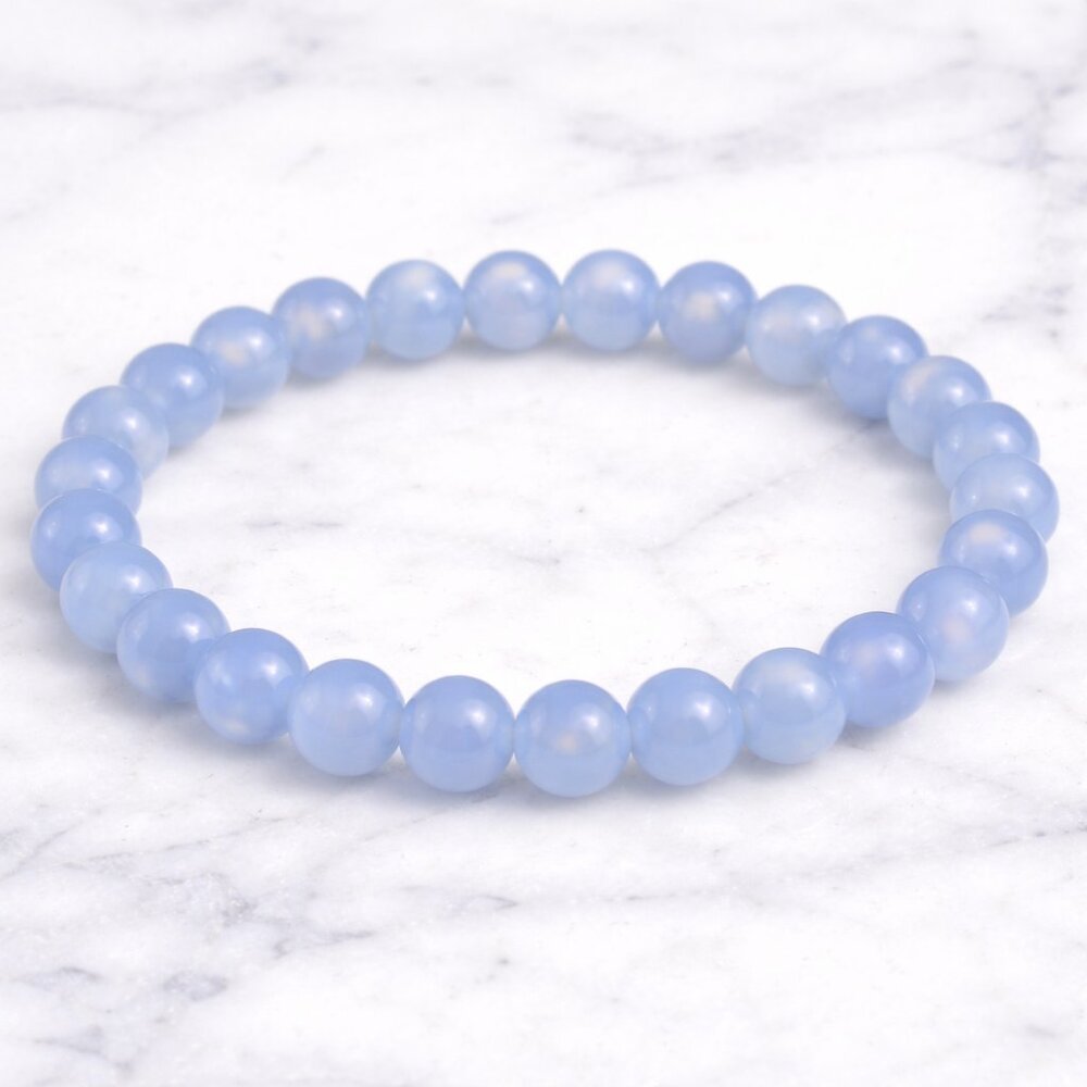 Ice Blue Agate Natural Stone 8mm Stretch Bracelet Boho Crystal Healing Jewelry